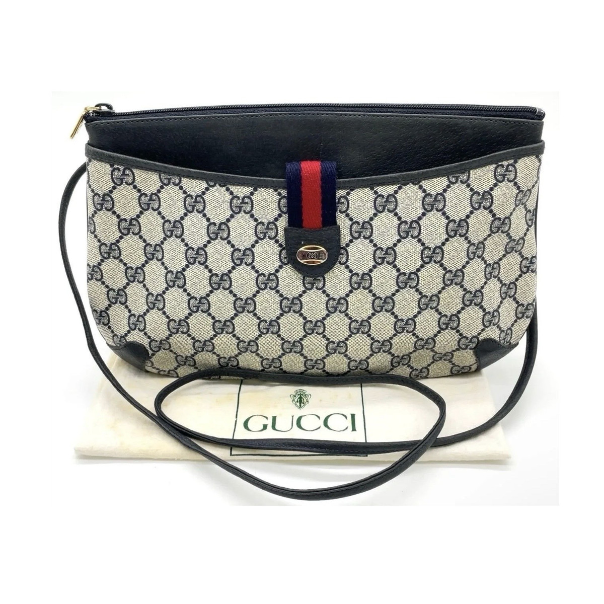 GUCCI GG Supreme Sherry Line Navy Leather Shoulder Bag | eBay