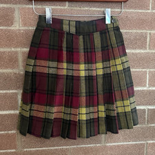 Vintage Benetton Girls Size 6 Plaid Pleated Knee-Length Skirt Multicolor