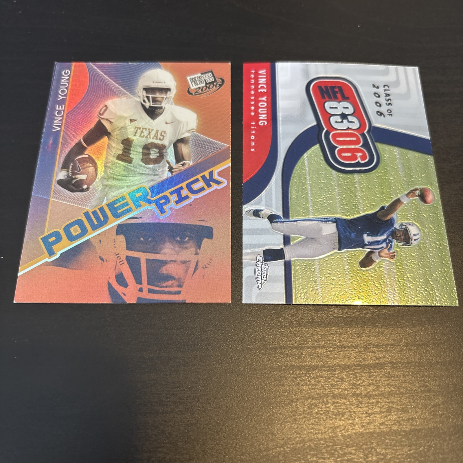 VINCE YOUNG RC 2006 Topps Chrome #NFL7 & Press Pass POWER PICK #48 Cards (p)