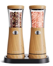 Electric Salt and Pepper Grinder Set with Storage Base, Stainless Steel Recha...