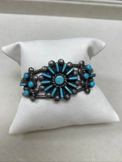 A. P. Nieto Vintage Native American Sterling Silver Turquoise Zuni Cuff Bracelet