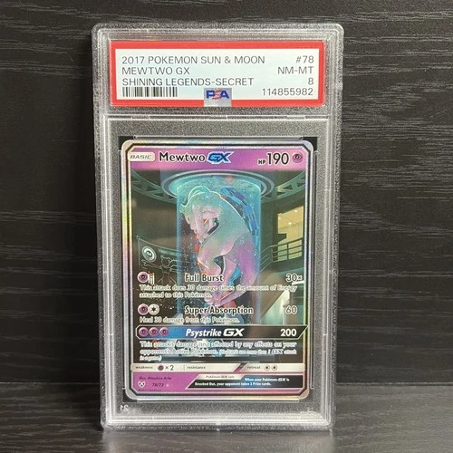 2017 POKEMON SUN & MOON SHINING LEGENDS SECRET #78 MEWTWO GX PSA 8