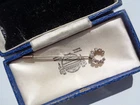 PRETTY ANTIQUE/VINTAGE DELICATE PRONG SET CLEAR GLASS CRESCENT MOON STICK PIN