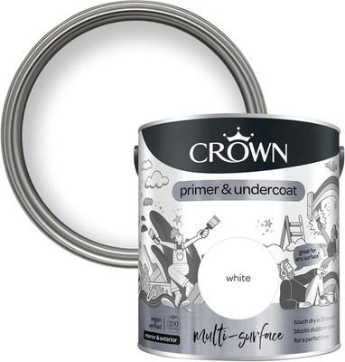 Crown Multi Surface Primer Unterboden Weiß 2,5L 750ML Universell Grundierung