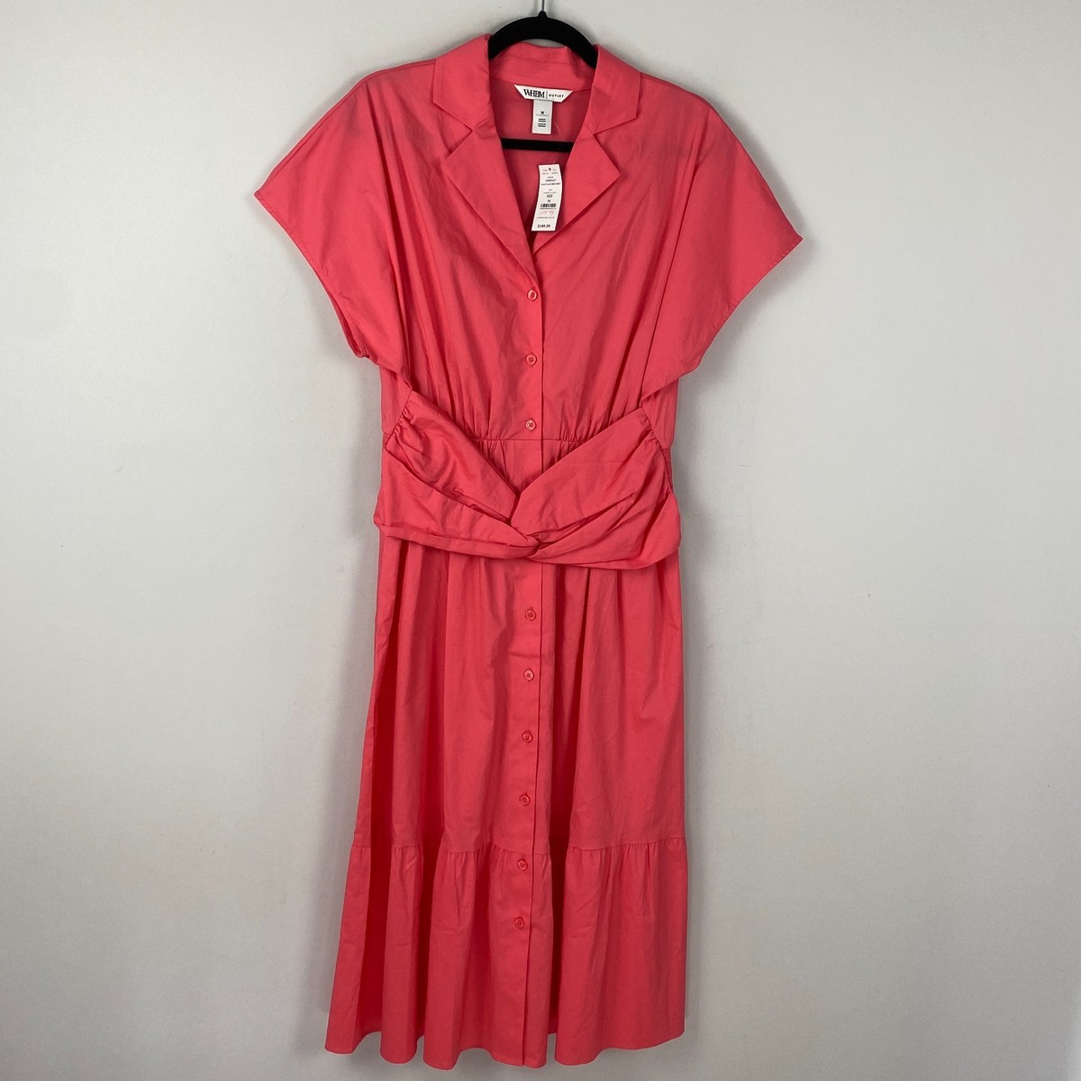 White House Black Market Outlet Tie Waist Shirt Dress Size M Pink Stretch |  eBay