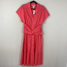 White House Black Market Outlet Tie Waist Shirt Dress Size M Pink Stretch