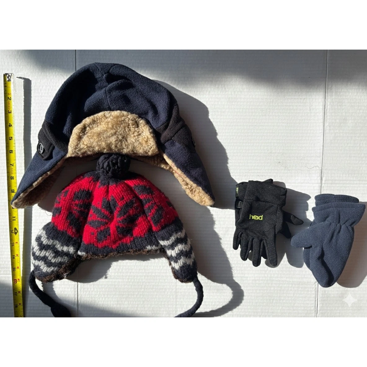Boys LandsEnd 80% Wool Hat Gap Trapper Beanie Glove Lot Kids Winter Snow EUC 2pc