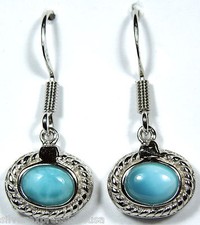 Genuine Blue AAA Dominican Larimar Inlay 925 Sterling Silver Dangle Earrings