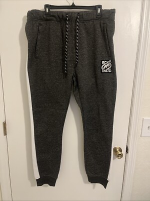Ecko Unltd. Men's Sweatpants Black Marled/White Fleece Jogger Size XL NWT $58