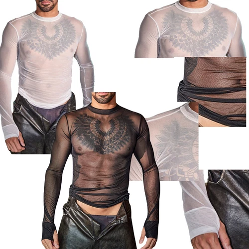 Men T-shirt Pole Dance Undershirts Shows Tops Tee Nightwear Stretchy Lingerie