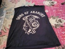 Mens L Sons of Anarchy cutoff  tee shirt black grim reaper motorcycle Biker
