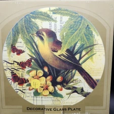 Rustic Garden Decorative Glass Bird Plate With Butterflies 