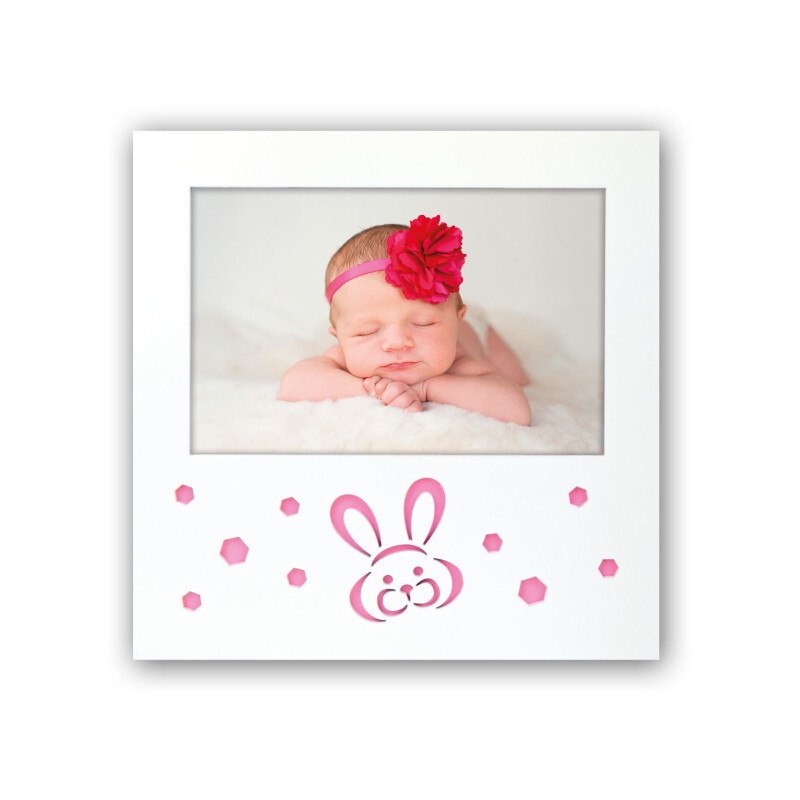 Cornice Bambina 10x15 - Portafoto Legno Bianco Coniglietto Stilizzato Rosa Perfe
