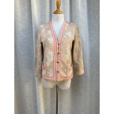 1960's woven beige pink pastel colors floral jacket blazer gold tone buttons