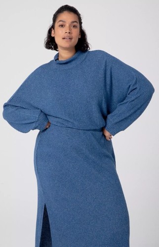 Saturday Sunday Mariah Ribbed Knit Maxi Dress Size 1X Blue Anthropologie - Picture 2 of 12