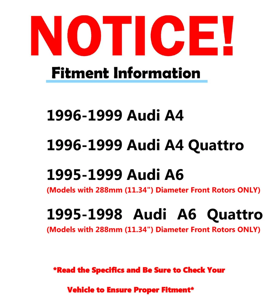 Керамическая накладка переднего тормозного ротора 288 мм для 1996 1997-1999 Audi A4 A6 2WD Quattro - Изображение 2 из 4