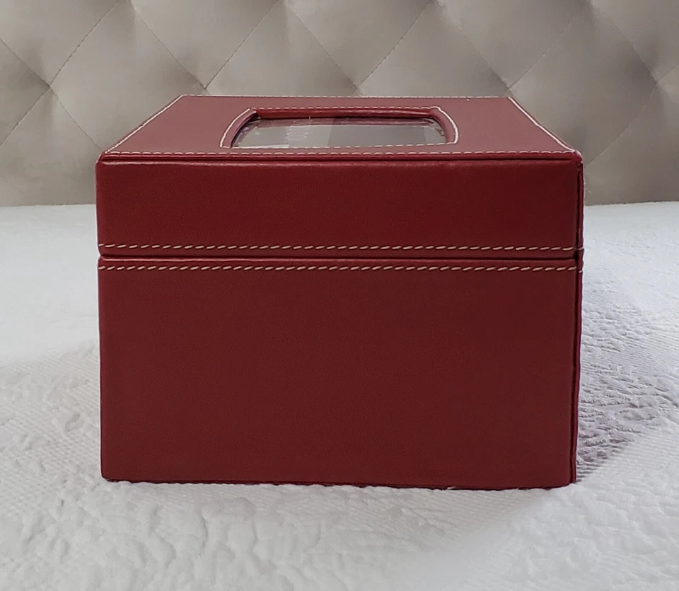 Caja de fotos de cuero sintético rojo para el hogar de invierno con marco de fotos de 4" X 6" en el objetivo superior Foto 3 de 4