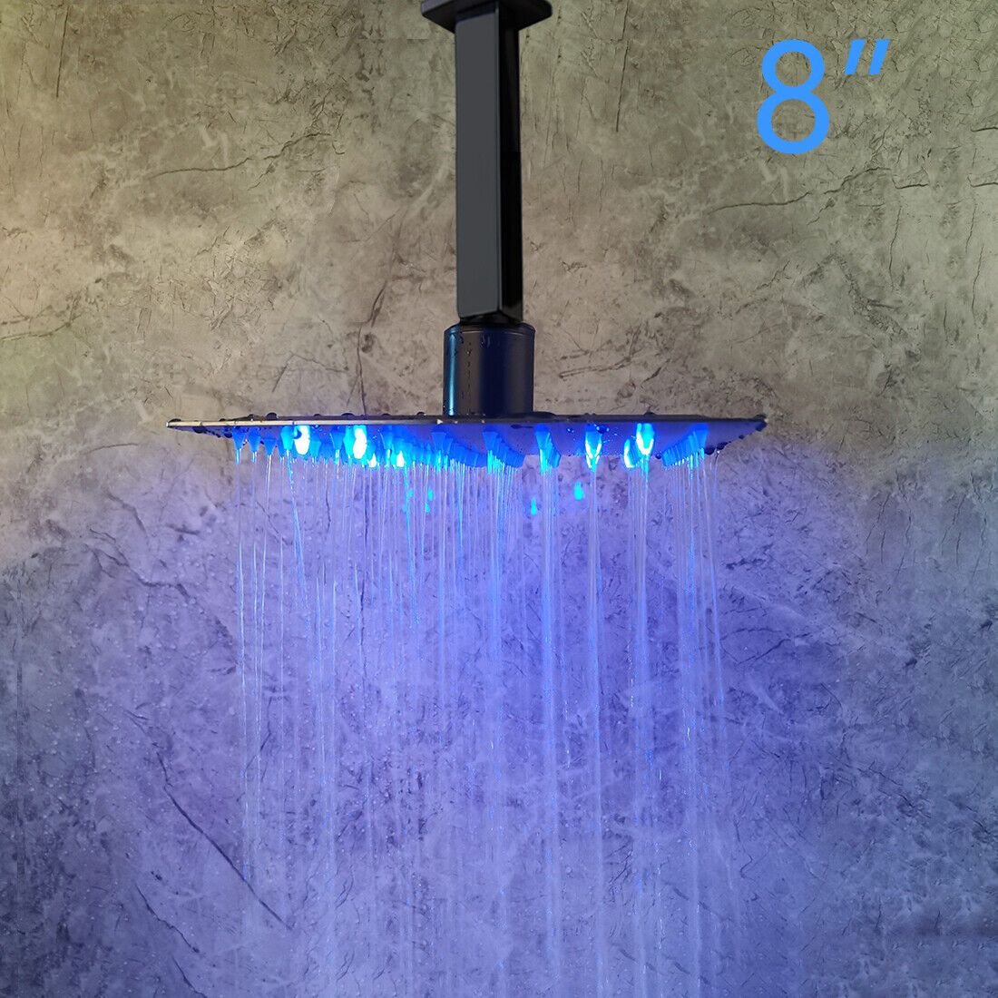 Black Bathroom Rain Shower Head Ceiling Mount Water Temperature LED Mixer Faucet WYPRZEDAŻ, GORĄCE