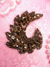 JB60 Bronze Curl Designer Glass Beaded Applique 3" Hot Fix Iron on (JB60-bz)