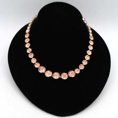 Eisenberg Pale Pink Rhinestone Choker Necklace Graduated Silver Tone