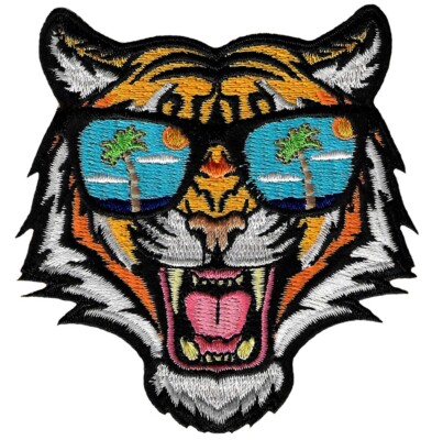BENGAL TIGER SUNGLASSES iron-on PATCH embroidered ANIMAL SOUVENIR APPLIQUE new