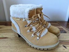 Vtg Y2K lugz leather heel boots size 6 sheep trim 5 Eye