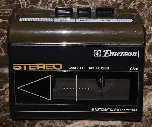 Vintage Emerson Stereo Cassette Tape Player Model CS15 Brown Tested Works AA x 2