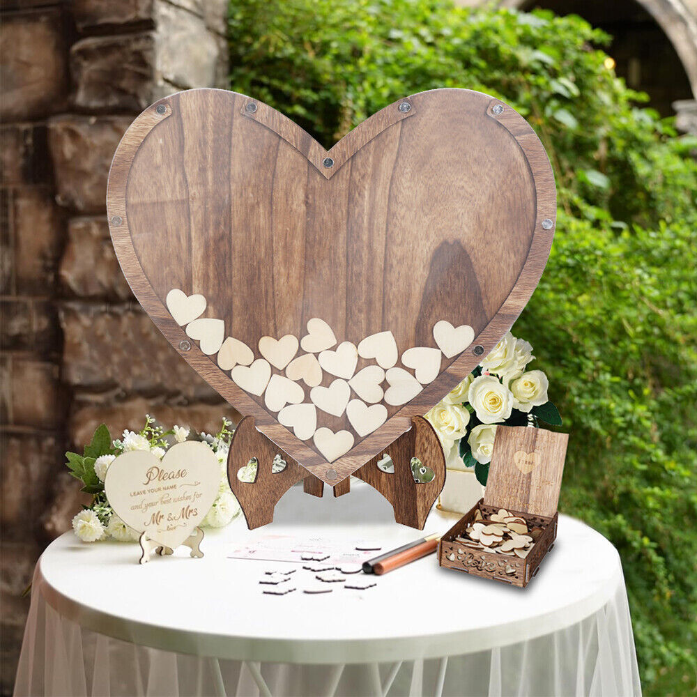 Gästebuch Hochzeit Holz Hochzeitsdeko Kommunion Buch Holzherzen Wedding Sitzplan