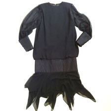 Vintage Dress Womens M/L Black Flapper Goth Evening Cocktail Quilted Chiffon