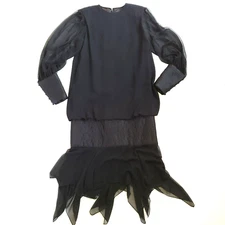 Vintage Dress Womens M/L Black Flapper Goth Evening Cocktail Quilted Chiffon