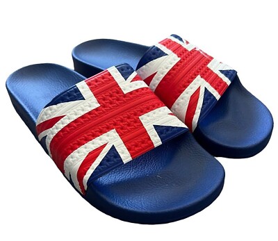 NWT ADIDAS ORIGINALS ADILETTE SLIDE SANDALS MENS 9 G55377 UK UNION JACK BLUE RED