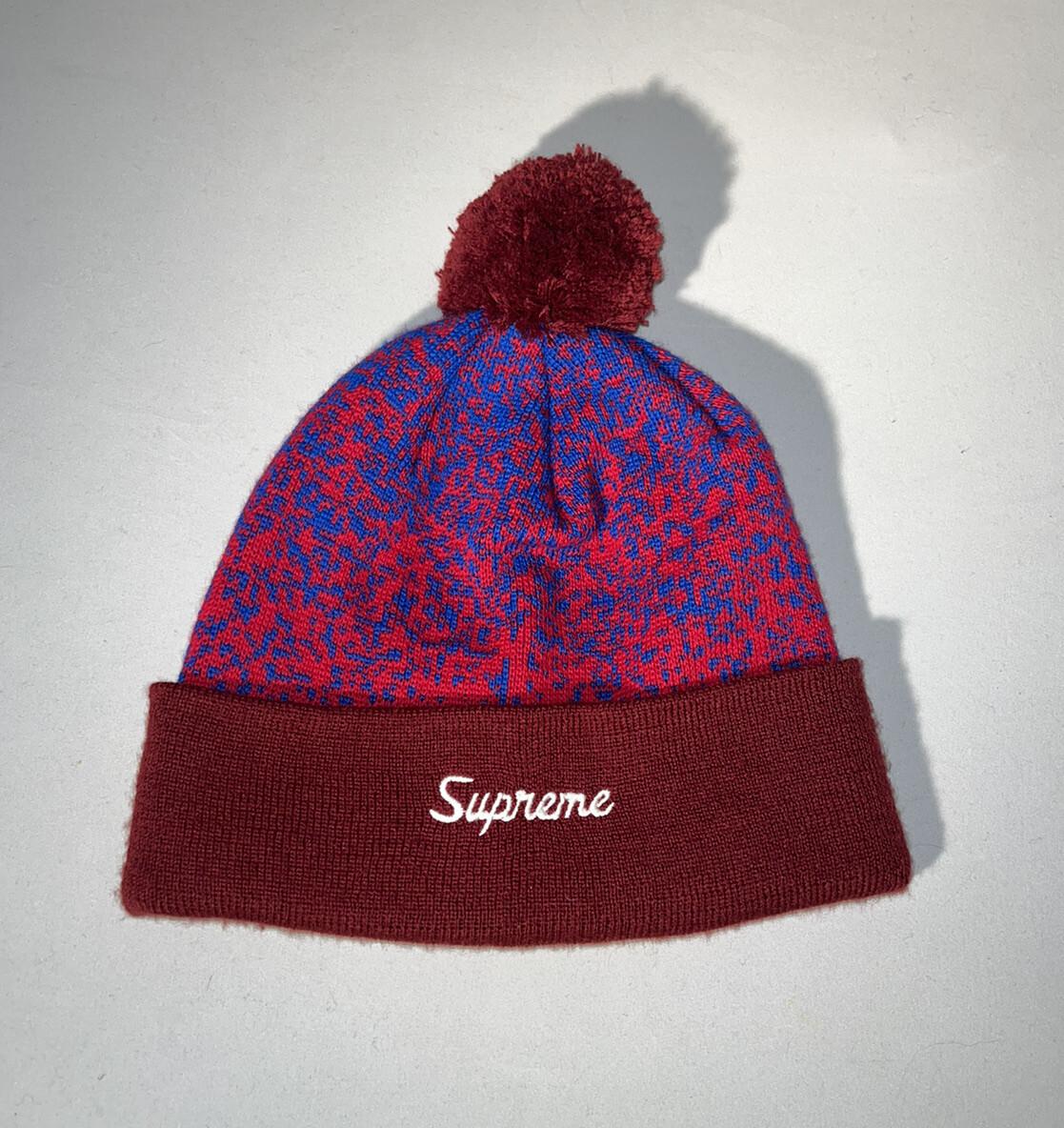 Supreme Burgundy Cherry Beanie Supreme Motion Logo Beanie (SS23) Burgundy | Hype Clothinga main image 3