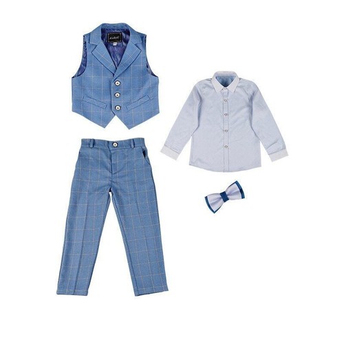 Summer Children Formal Plaid Suit Set for Boy Wedding Party Performance Costume - Picture 14 of 25
