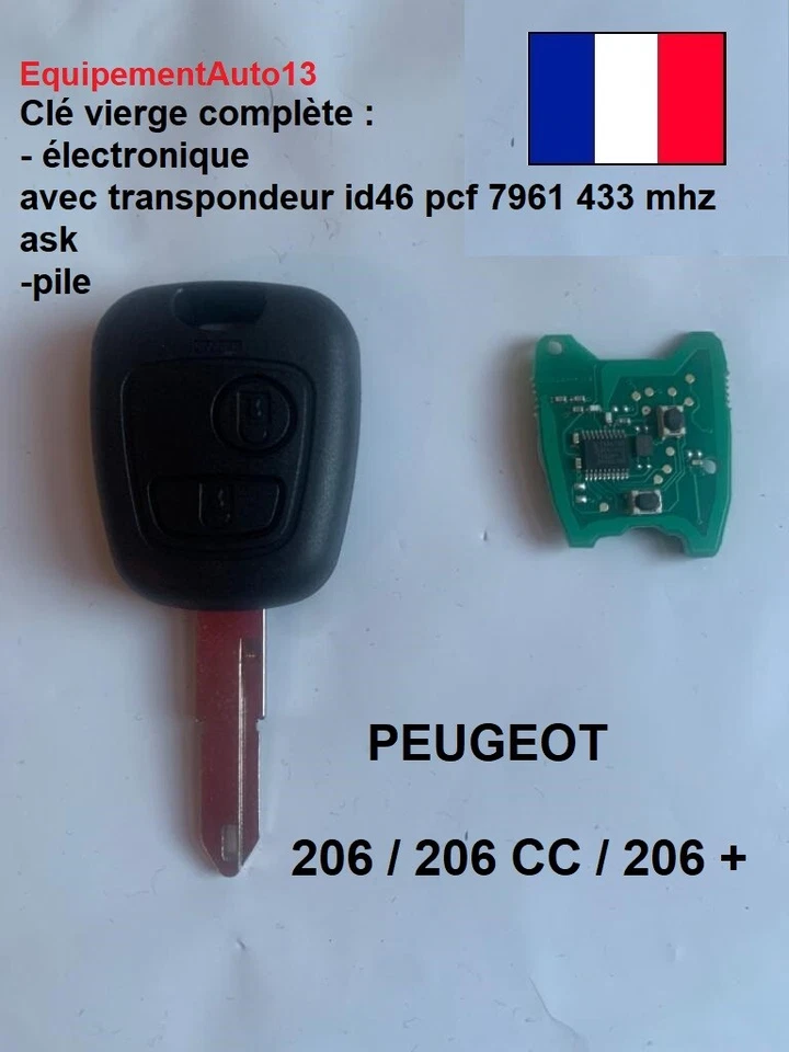 clé Peugeot 206 vierge avec électronique a programmé