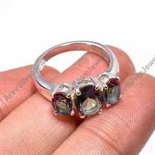 Rainbow Mystic Topaz Ring 925 Sterling Silver Promise Rings Gift Jewelry for Her