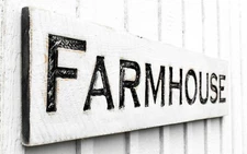 Farmhouse Sign - Carved in a Solid Wood Board Rustic Distressed