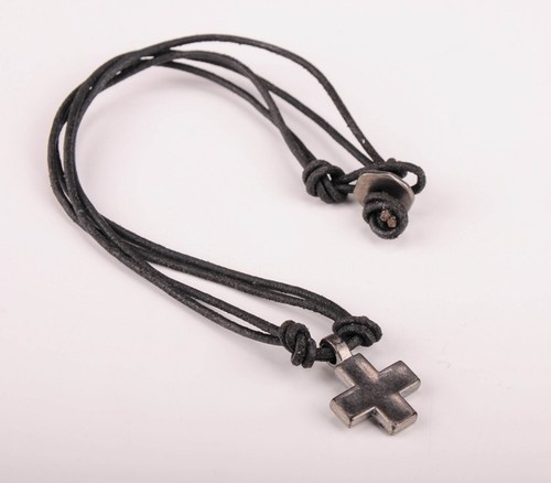 NN266 Nero Surfer Carino Ciondolo a Croce Pelle Pizzo Collana Choker - Foto 2 di 12