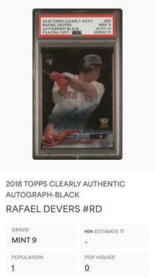 2018 Topps Clearly Authentic Rafael Devers RC PSA Dual /75 Black 