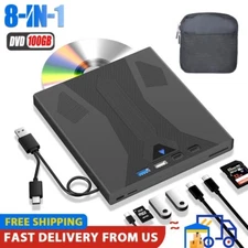 8-in-1 External Bluray Drive for Laptop PC BD CD DVD Player Burner Optical Drive