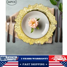 24pcs 13" Chargers Plate Round Gold Salad Reef Plate for Wedding Dinner Decor