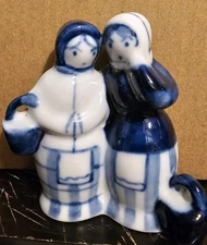 Gzhel Russian Porcelain Figurine, Peasant Women With Baskets,  Hand Painted