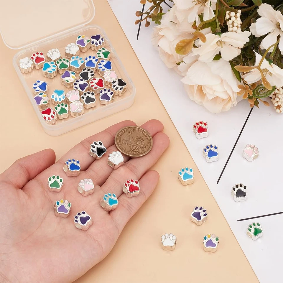 Alrededor de 45 piezas cuentas para patas de perro 9 colores huella animal dijes aleación esmalte europeo Foto 3 de 4