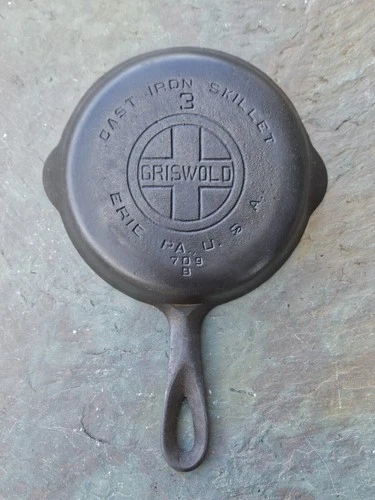 Vintage Griswold #3 Cast Iron Skillet P/N 709-B Large Block Logo LBL Erie PA USA