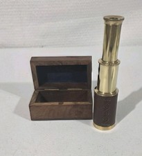 Brass Spyglass Telescope With Wooden Brass Inlay Box Nautical