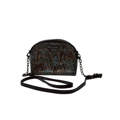 Anuschka Hand Painted Leather Crossbody Bag Twin Top Brown Turquoise Swirl