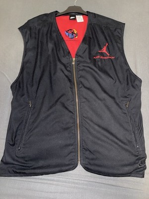 Vintage Nike Air Jordan Herren Weste XL Schwarz/Rot mit Reißverschluss Taschen