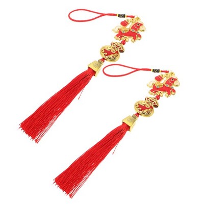 2 Pcs Lucky Blessing Horse Ornaments Feng Shui Hanging Tassel For Office