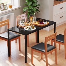 Modern Rectangular 4 Seater Dining Table with Tempered Glass Top Metal Legs