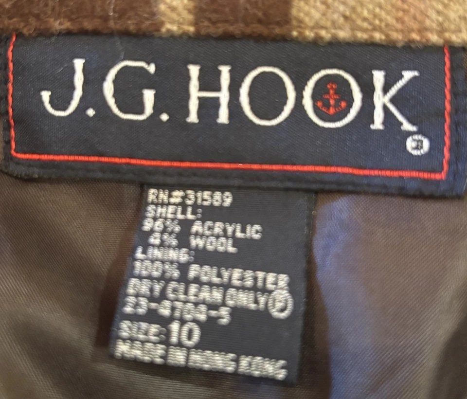 J.G. Юбка-крючок женская винтажная шерстяная коричневая клетчатая с подкладкой ~ размер 10 начало 1980-х) - Изображение 2 из 4