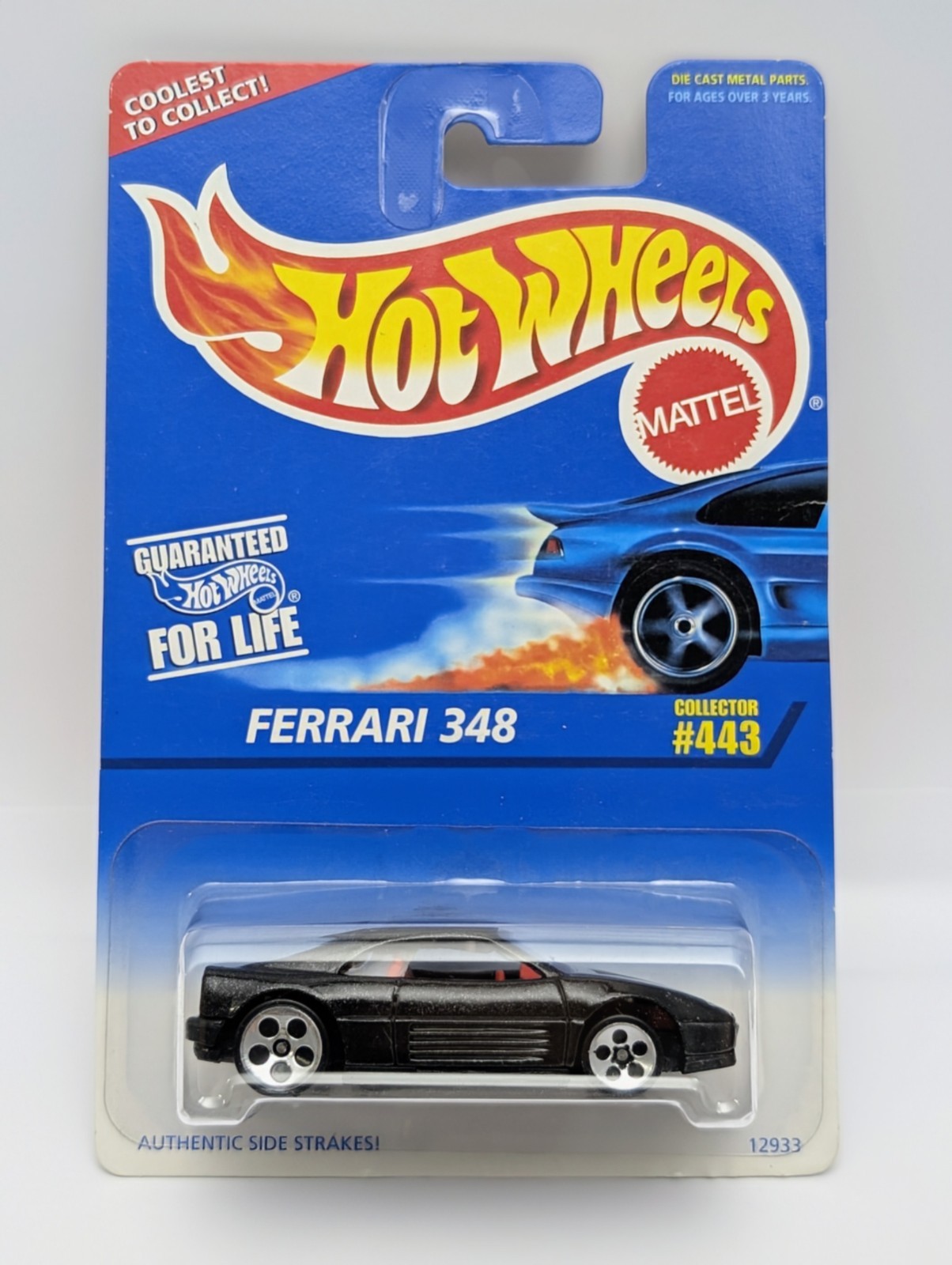 Hot Wheels Ferrari 348 Black #443 Blue Card 1995 Red Interior Mint New on Card